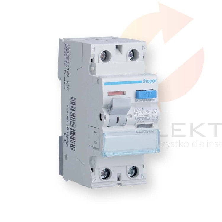 HAGER wyłącznik różnicowoprądowy 2P 25A 30mA typ A CDA225J - Hurtownia Elektryczna Lux-Elektro Rzeszów Tyczyn | Sklep Elektryczny Online