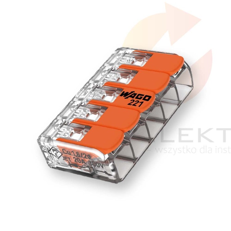 Szybkozłączka 5x0,5-6mm2 transparentna / pomarańczowa 221-615 /15szt./ Hurtownia Elektryczna Lux-Elektro Rzeszów Tyczyn | Sklep Elektryczny Online