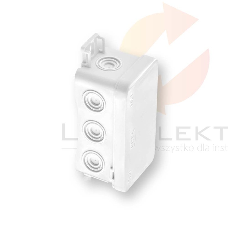 Puszka naścienna 45x40x85mm z dławnicą zintegrowaną samozatrzaskowa, bezhalogenowa, seria FASTBOXiHOOK biała IP54 NS8 35357106 Hurtownia Elektryczna Lux-Elektro Rzeszów Tyczyn | Sklep Elektryczny Online