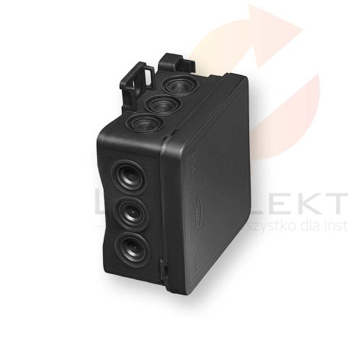 Puszka naścienna 75x40x75mm z dławnicą zintegrowaną samozatrzaskowa, bezhalogenowa, seria FASTBOXiHOOK czarna IP54 NS5 35360107 Hurtownia Elektryczna Lux-Elektro Rzeszów Tyczyn | Sklep Elektryczny Online