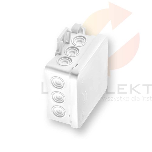 Puszka naścienna 85x40x85mm z dławnicą zintegrowaną samozatrzaskowa, bezhalogenowa, seria FASTBOXiHOOK biała IP54 NS6 35346106 Hurtownia Elektryczna Lux-Elektro Rzeszów Tyczyn | Sklep Elektryczny Online