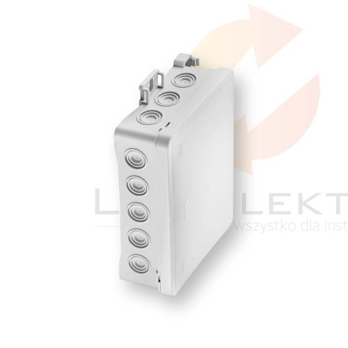 Puszka naścienna 90x40x135mm z dławnicą zintegrowaną samozatrzaskowa, bezhalogenowa, seria FASTBOXiHOOK szara IP54 NS9 35404102 Hurtownia Elektryczna Lux-Elektro Rzeszów Tyczyn | Sklep Elektryczny Online