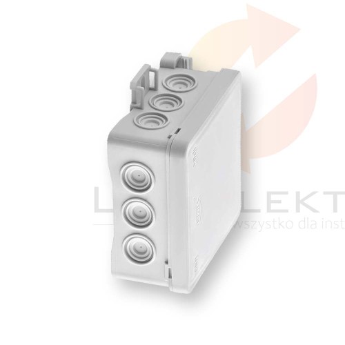 Puszka naścienna 85x40x85mm z dławnicą zintegrowaną samozatrzaskowa, bezhalogenowa, seria FASTBOXiHOOK szara IP54 NS6 35346102 Hurtownia Elektryczna Lux-Elektro Rzeszów Tyczyn | Sklep Elektryczny Online