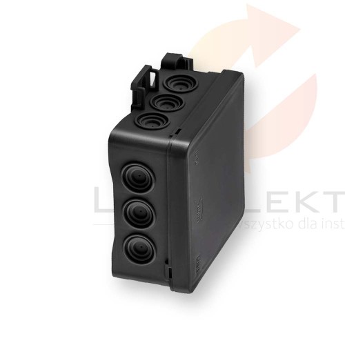 SIMET puszka naścienna 85x40x85 mm z dławnicą zintegrowaną samozatrzaskowa, bezhalogenowa, seria FASTBOXiHOOK czarna IP54 NS6 35346107  Hurtownia Elektryczna Lux-Elektro Rzeszów Tyczyn | Sklep Elektryczny Online