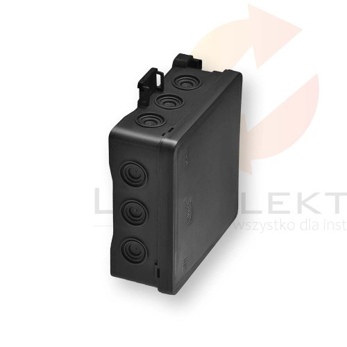 SIMET puszka naścienna 100x40x100mm z dławnicą zintegrowaną samozatrzaskowa,bezhalogenowa, seria FASTBOXiHOOK czarna IP54 NS7 35349107 Hurtownia Elektryczna Lux-Elektro Rzeszów Tyczyn | Sklep Elektryczny Online