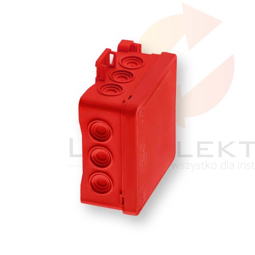 Puszka naścienna 85x40x85mm z dławnicą zintegrowaną samozatrzaskowa, bezhalogenowa seria FASTBOXiHOOK czerwona IP54 NS6 35346101 Hurtownia Elektryczna Lux-Elektro Rzeszów Tyczyn | Sklep Elektryczny Online