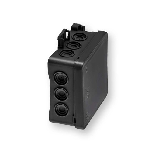 SIMET puszka naścienna 85x40x85 mm z dławnicą zintegrowaną samozatrzaskowa, bezhalogenowa, seria FASTBOXiHOOK czarna IP54 NS6 35346107  Hurtownia Elektryczna Lux-Elektro Rzeszów Tyczyn | Sklep Elektryczny Online