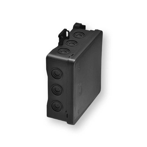 SIMET puszka naścienna 100x40x100mm z dławnicą zintegrowaną samozatrzaskowa,bezhalogenowa, seria FASTBOXiHOOK czarna IP54 NS7 35349107 Hurtownia Elektryczna Lux-Elektro Rzeszów Tyczyn | Sklep Elektryczny Online