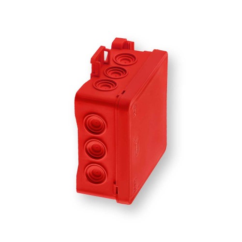 Puszka naścienna 85x40x85mm z dławnicą zintegrowaną samozatrzaskowa, bezhalogenowa seria FASTBOXiHOOK czerwona IP54 NS6 35346101 Hurtownia Elektryczna Lux-Elektro Rzeszów Tyczyn | Sklep Elektryczny Online