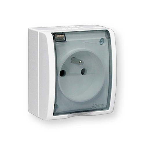 Simon Aquarius Gniazdo hermetyczne pojedyncze z/u IP54 z klapką transparentną białe AQGZ1/11A Hurtownia Elektryczna Lux-Elektro Rzeszów Tyczyn | Sklep Elektryczny Online
