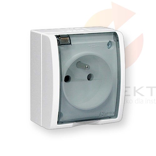 Simon Aquarius Gniazdo hermetyczne pojedyncze z/u IP54 z klapką transparentną białe AQGZ1/11A Hurtownia Elektryczna Lux-Elektro Rzeszów Tyczyn | Sklep Elektryczny Online