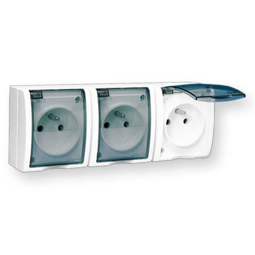 Simon Aquarius Gniazdo hermetyczne potrójne z/u IP54 z klapką dymną białe AQGZ1-3/11A  Hurtownia Elektryczna Lux-Elektro Rzeszów Tyczyn | Sklep Elektryczny Online