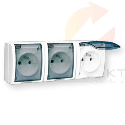 Simon Aquarius Gniazdo hermetyczne potrójne z/u IP54 z klapką dymną białe AQGZ1-3/11A  Hurtownia Elektryczna Lux-Elektro Rzeszów Tyczyn | Sklep Elektryczny Online