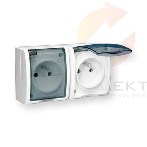 Simon Aquarius Gniazdo hermetyczne podwójne z/u IP54 z klapką transparentną białe AQGZ1-2/11A Hurtownia Elektryczna Lux-Elektro Rzeszów Tyczyn | Sklep Elektryczny Online